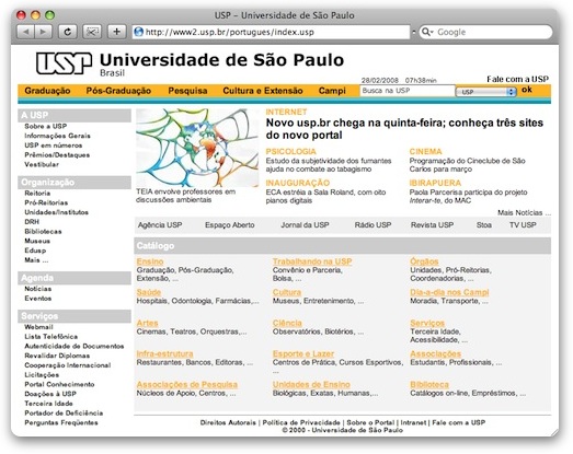 O website antigo da USP