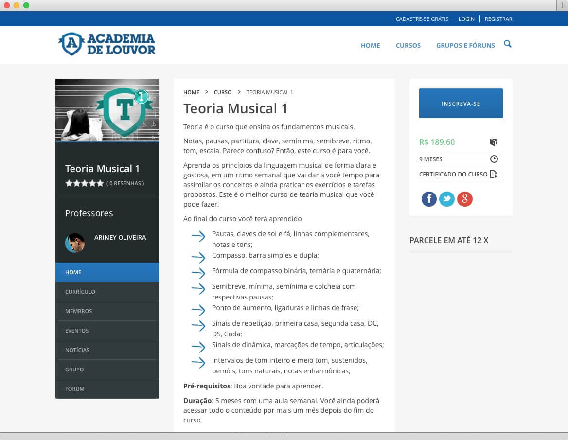 WordPress LMS Academia de Louvor - Página de Curso WordPress LMS Academia de Louvor - Página de Curso